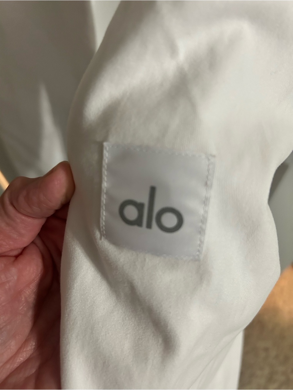Alo White Athletic pants with Grey Alo Patch - Picture 2 of 3